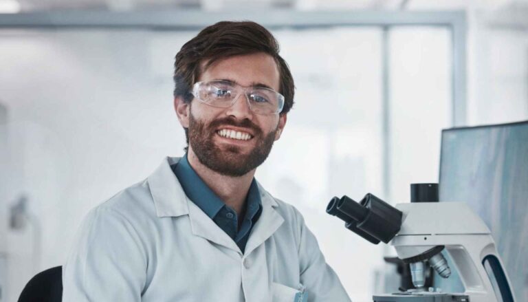 Lab manager is working in a lab